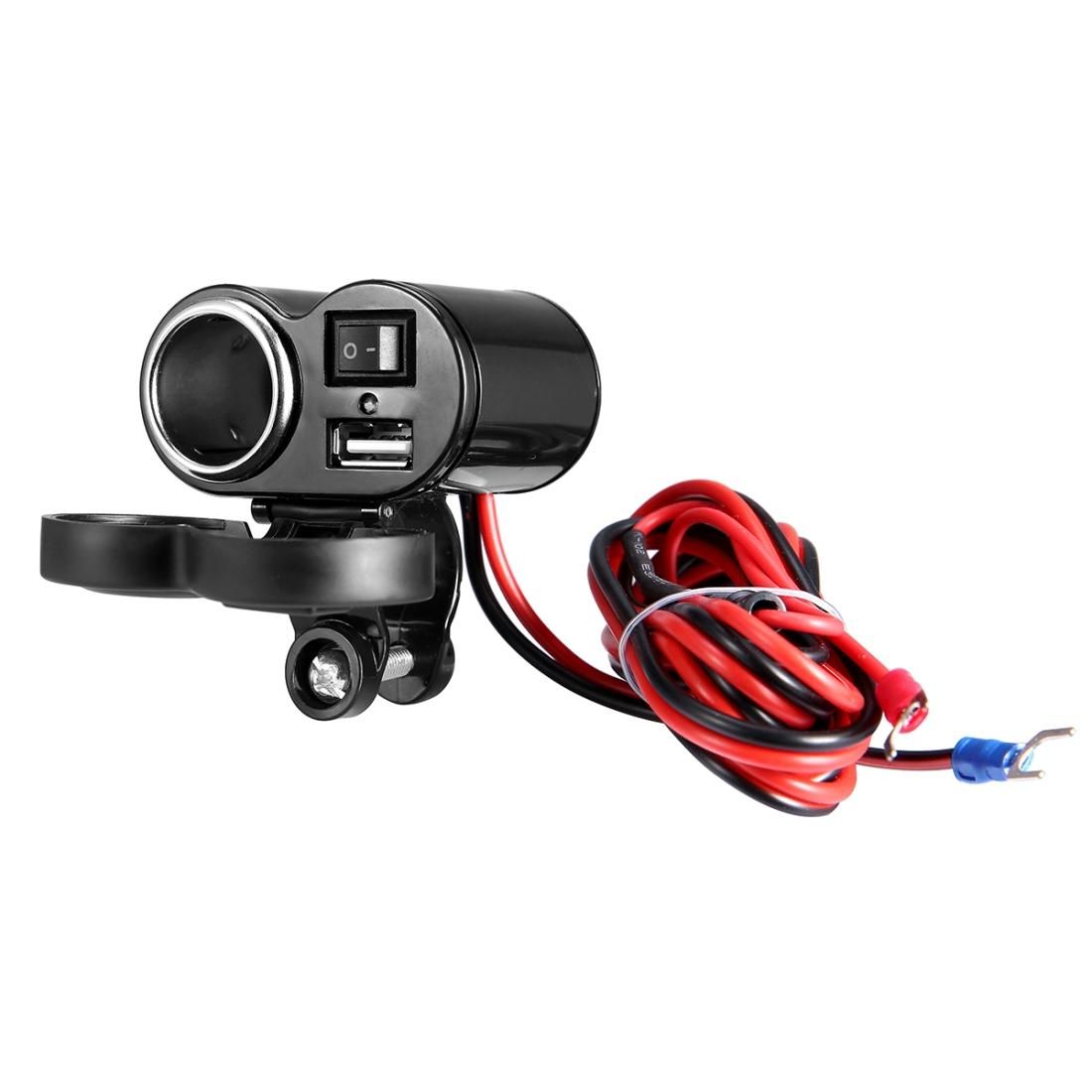 FEYCH MTF-006 USB 5V 1.5A Motorcycle Cigarette Lighter with Water-resistant Cover (Black)