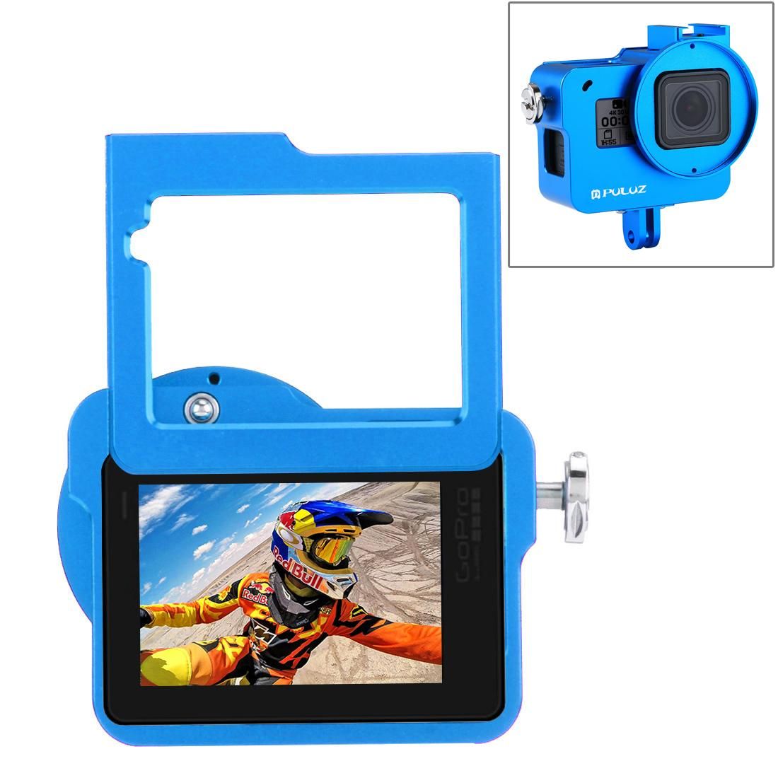 PULUZ Housing Shell CNC Aluminum Alloy Protective Cage with Insurance Frame & 52mm UV Lens for GoPro HERO /7 Black /6 /5 (Blue)