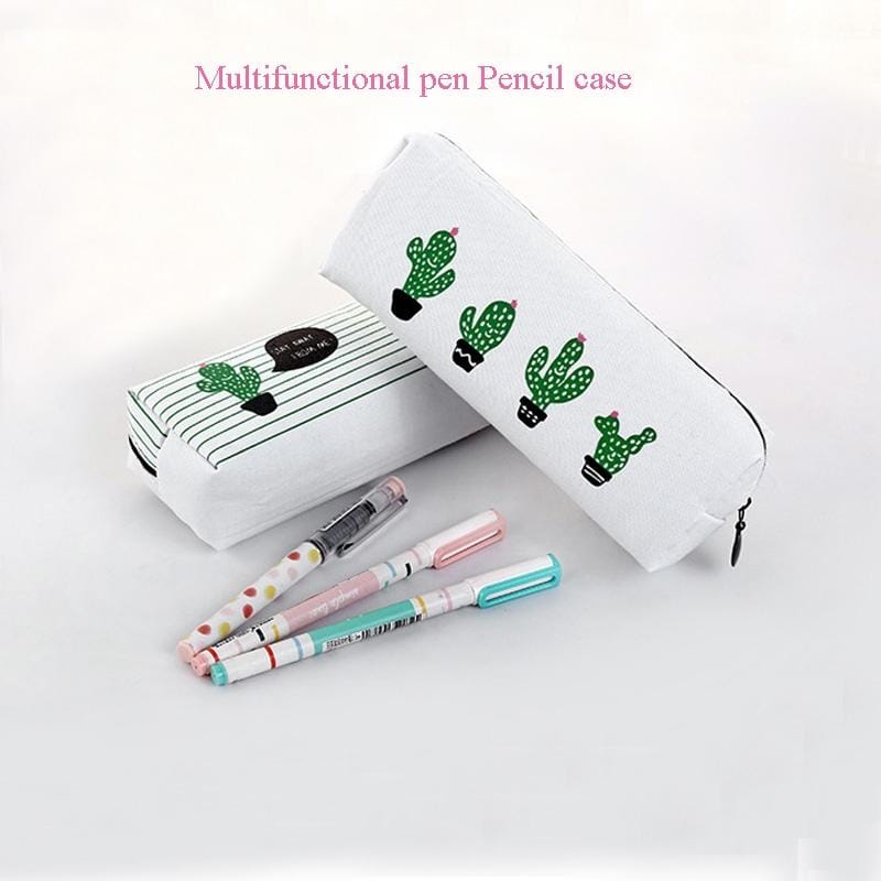 Print Cactus Octagonal Version Small Fresh Canvas Cosmetic Storage Bag Pencil Case (4 Cactus)