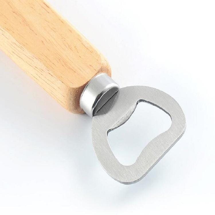 2 PCS Stainless Steel Beer Bottle Opener with Rubber Wood Handle Creative Gift Soda Bottle Driver