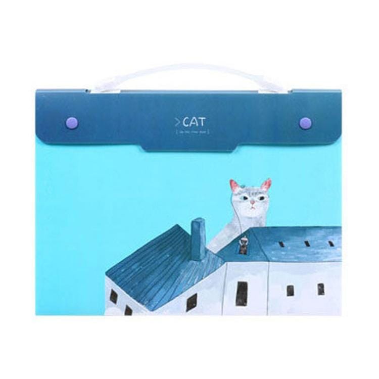 Cute Cat Shape Organ Bag Students Test Papers Binder Organizer File Folder Multifunctional Office Information Folders (Blue)