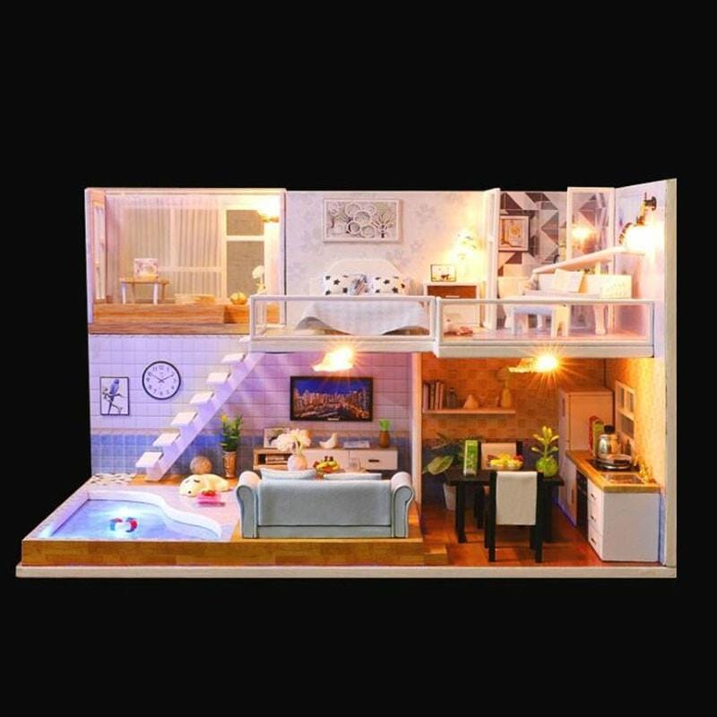 Meet You Wooden House Furniture DIY Miniature House Dollhouse Toys