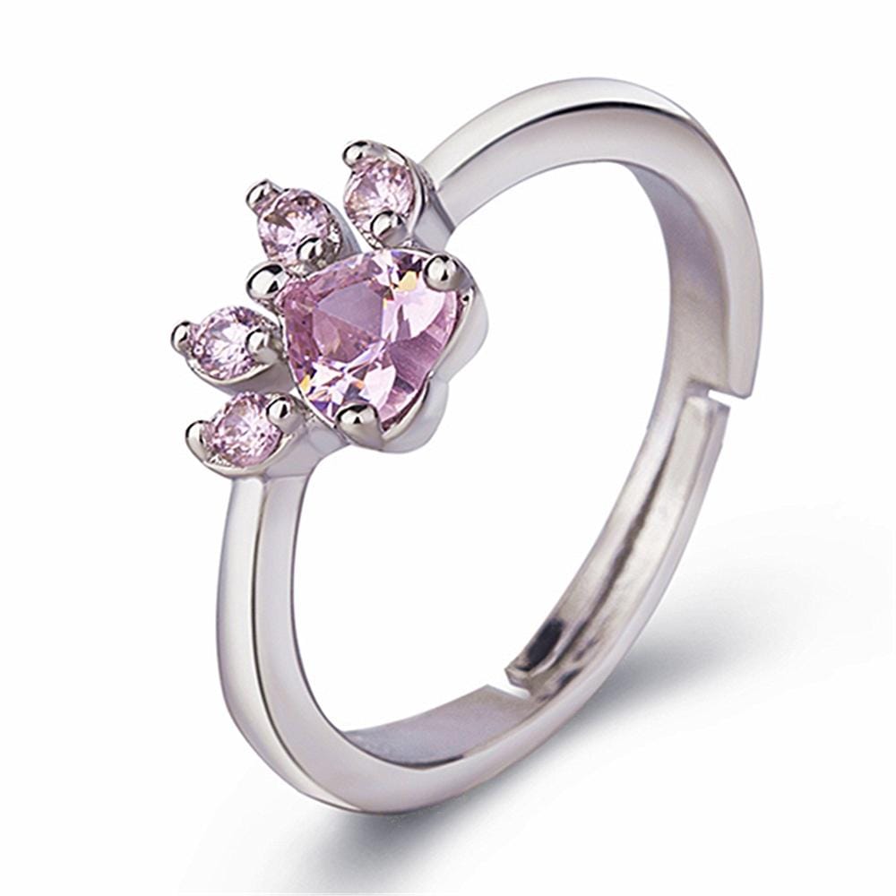 Women Crystal Cute Cat Claw Opening Adjustable Ring Jewelry (Pink diamond white gold)