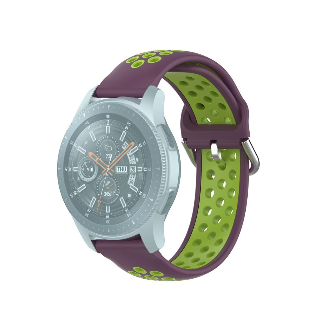 For Samsung Galaxy Watch 46mm / Gear S3 Universal Sports Two-tone Silicone Replacement Wrist Strap (Purple Lime)