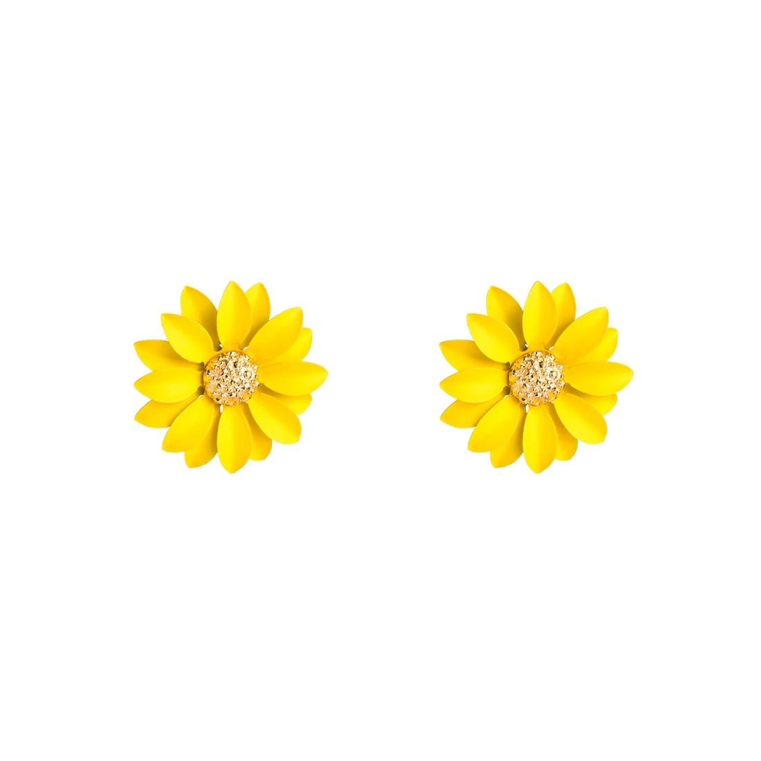 4 Pairs Fashion Temperament Women Flower Earrings (Yellow)