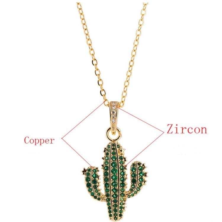 Simple Cactus Necklace Female Copper Plated 18K Gold Plant Pendant