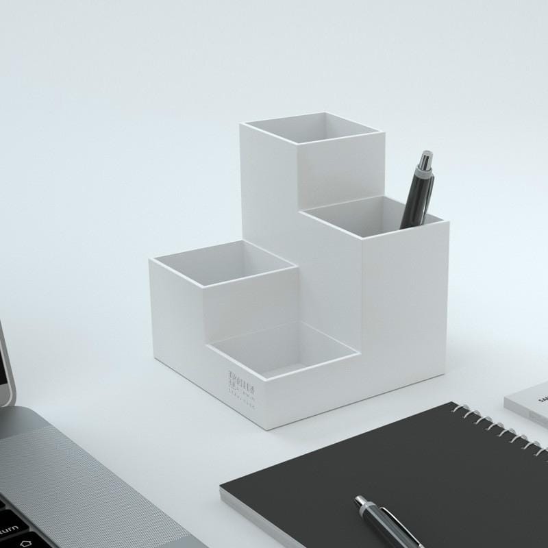Four-dimensional Pen Holder Office Desk Classification Student Plastic Multifunctional Storage Tube (White)