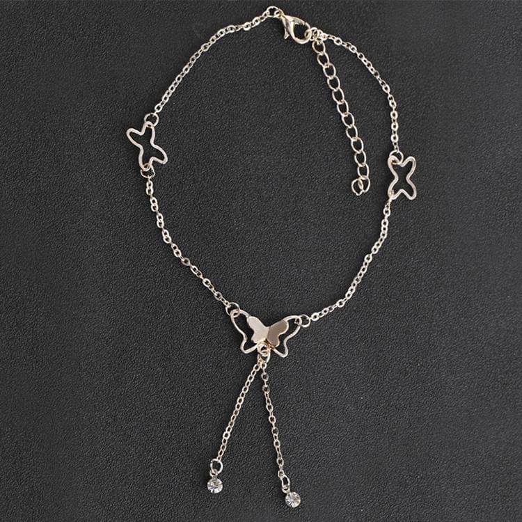 Butterfly Pendant Anklets Foot Chain Summer Yoga Beach Leg Bracelet Handmade Anklet Rose Gold Silver Color Jewelry (Silver)