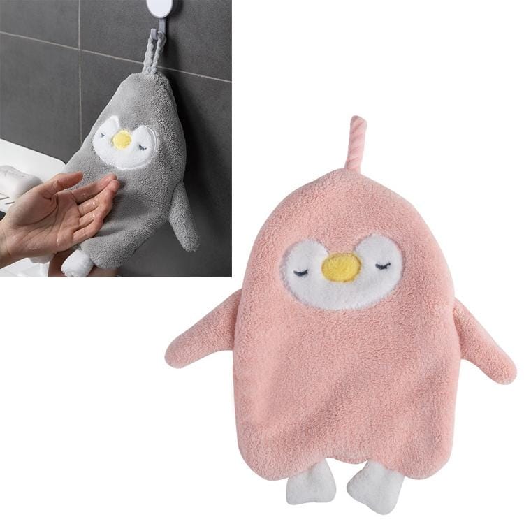 Household Penguin Hanging Type Hand tTowels Strong Water-absorbing Small Dish Towel (Twist Pink)