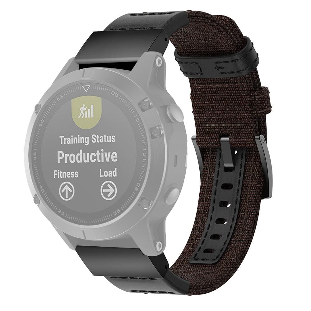 Canvas and Leather Wrist Strap Watch Band for Garmin Fenix5 Plus, Wrist Strap Size:150+110mm (Brown)