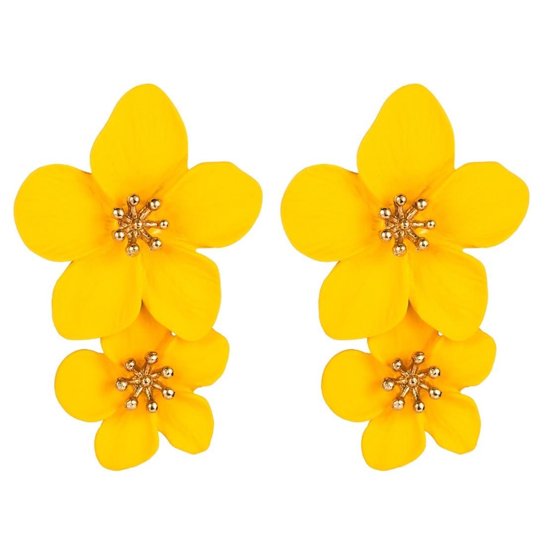 2 PCS Ladies Fashion Geometric Flower Earrings (Yellow)