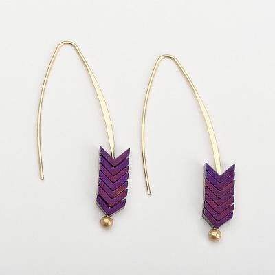 Vintage Natural Rock Stud Earrings Spear Arrow Long Hook Earrings Women Fashion Punk Style Jewelry (Purple)