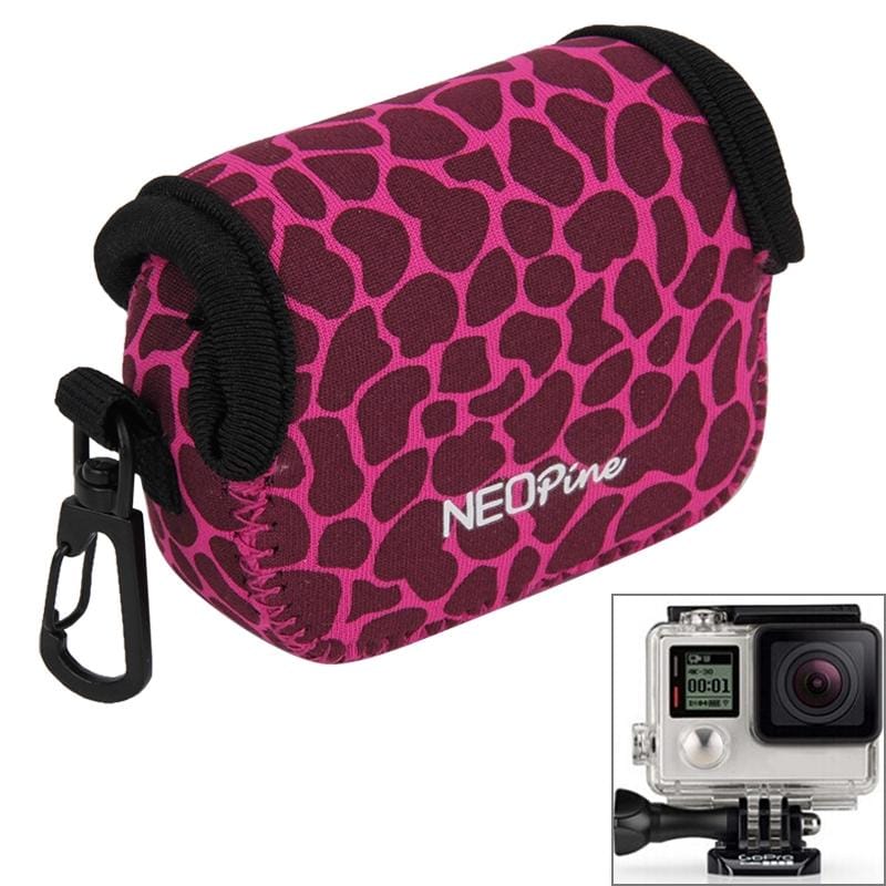 NEOPine GN-6 Leopard Texture Waterproof Housing Neoprene Inner Protective Bag Camera Pouch for GoPro Hero4 /3+ /3 (Magenta)