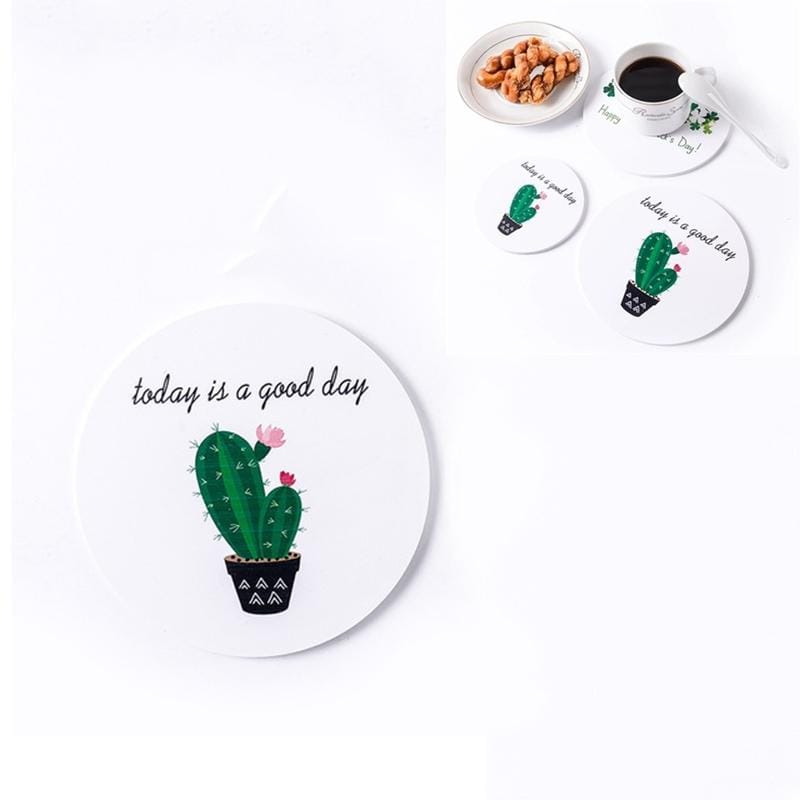 25 PCS Round Cartoon Non-slip Anti-scalding Coaster Creative Insulation Mat Cute Placemat, Size:S (Prickly Pear)