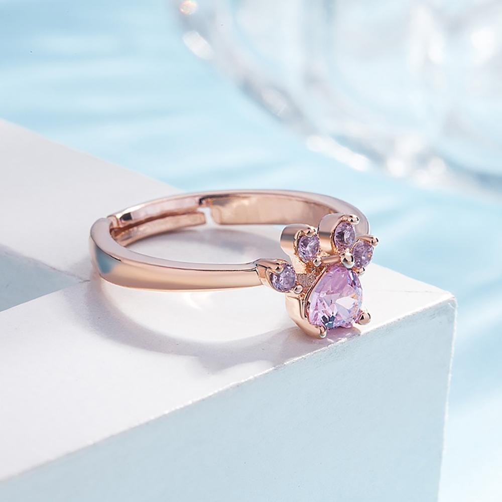 Women Crystal Cute Cat Claw Opening Adjustable Ring Jewelry (White diamond white gold)