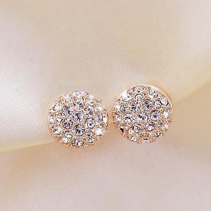 Refined Atmosphere Noble Elegance Full Diamond Round Earrings (Gold)