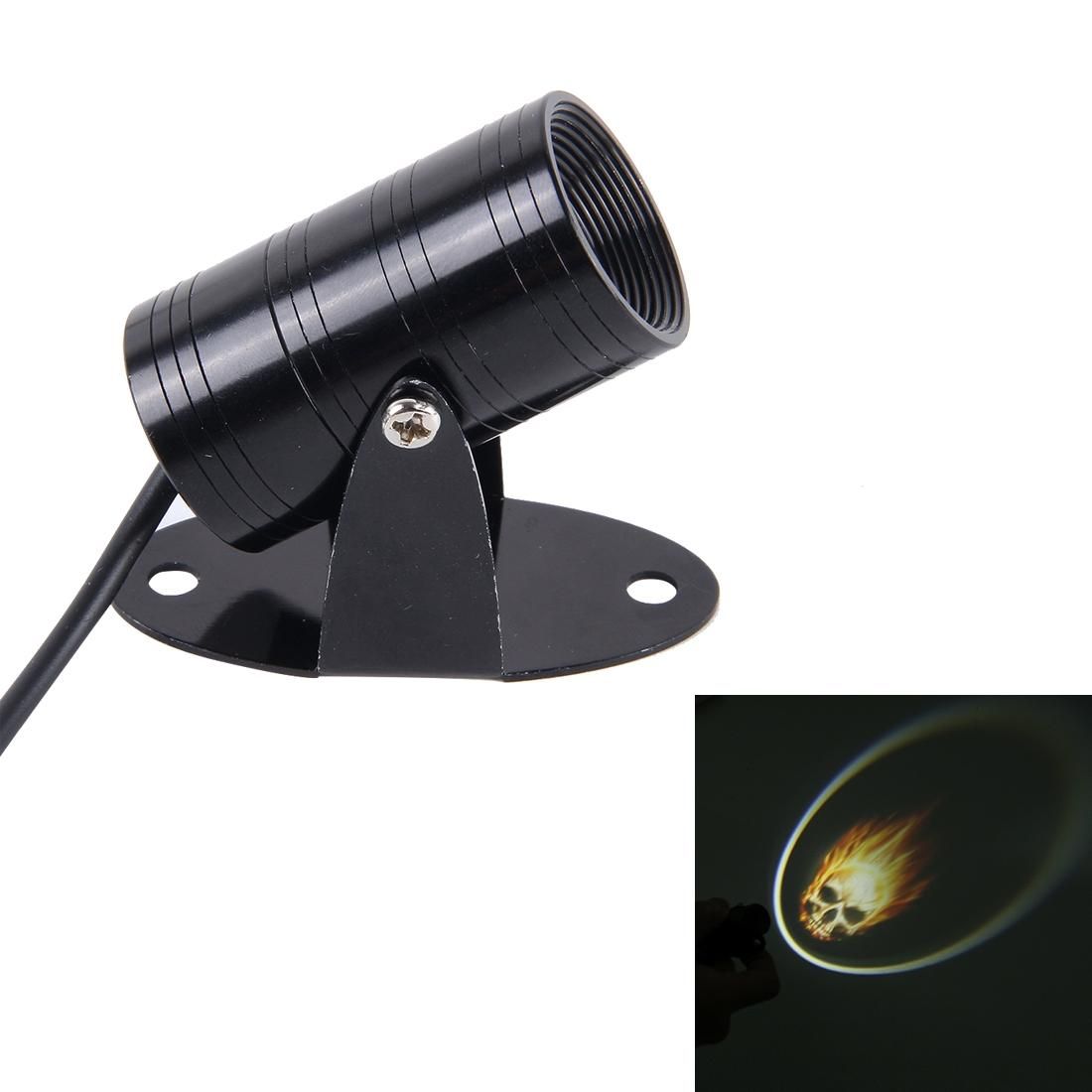Motor LED Projection Light With Flame Skull LOGO DC 9-18V, Cable Length: 90cm (White Light)