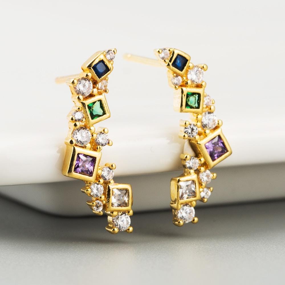 Female Copper Micro-inlaid Zircon Arc Earrings Wild Temperament Earrings