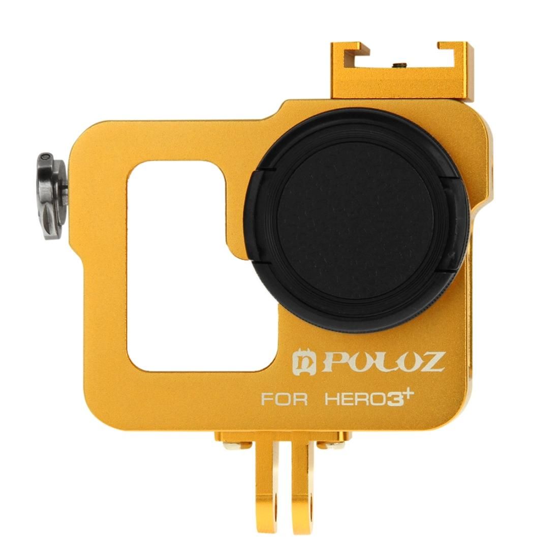 PULUZ Housing Shell CNC Aluminum Alloy Protective Cage with 37mm UV Lens Filter & Lens Cap for GoPro HERO3+ /3 (Gold)
