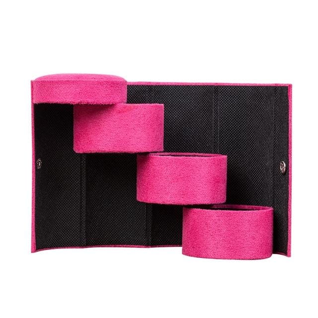 Fashion Cylindrical Rotation Ladder Jewelry Storage Holder Earring Organizer Box Case (Rose Red)