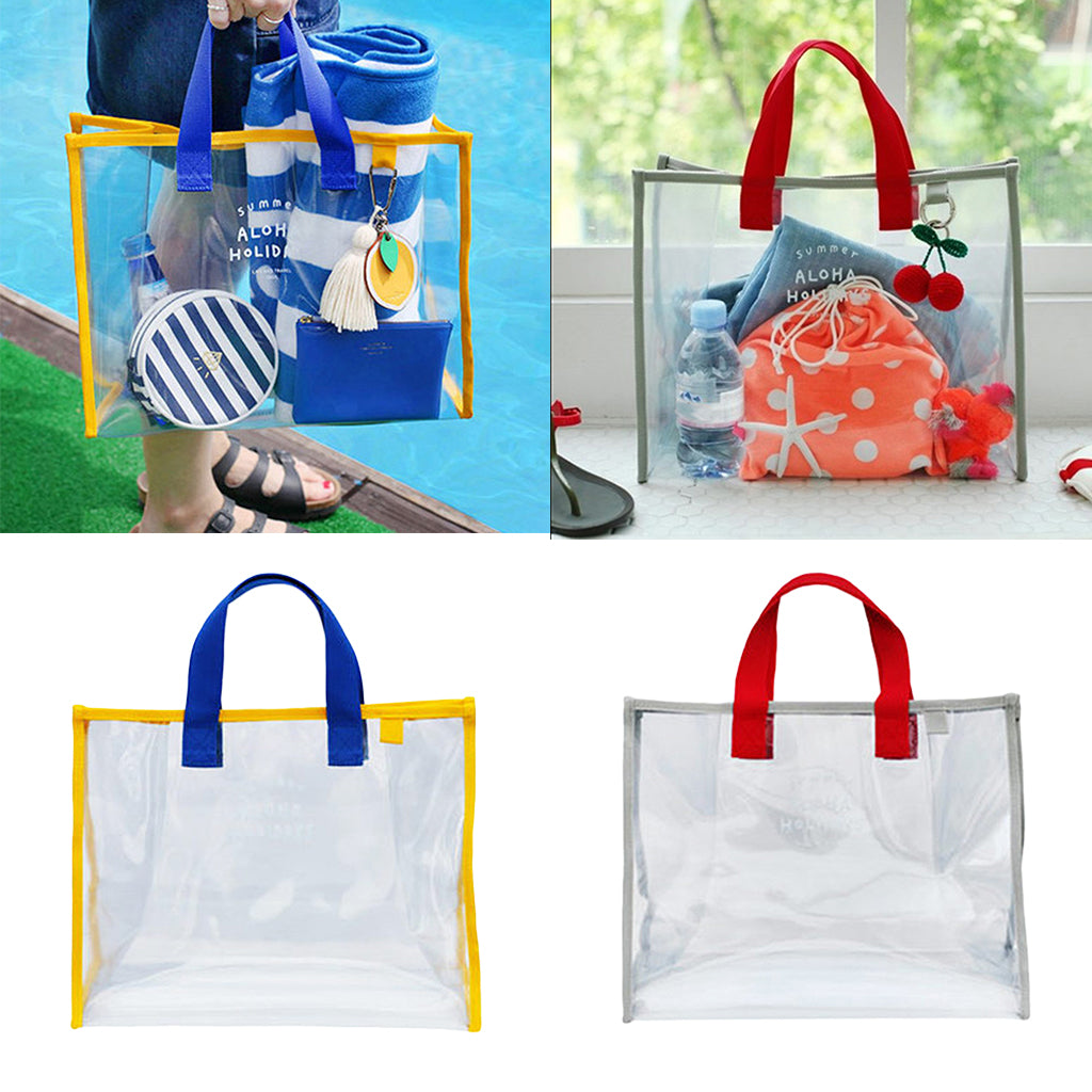 Clear Work Tote Shoulder Summer Beach Bag Purse Security Transparent  Red