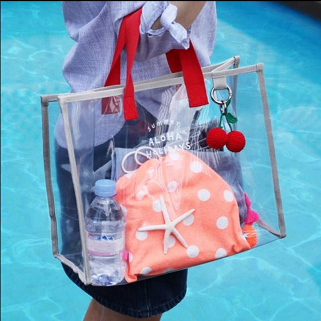 Clear Work Tote Shoulder Summer Beach Bag Purse Security Transparent  Red