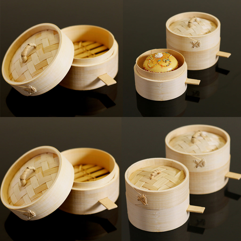Kitchen Bamboo Steamer Basket Food Steamer for Dim Sum Dumpling 9cm