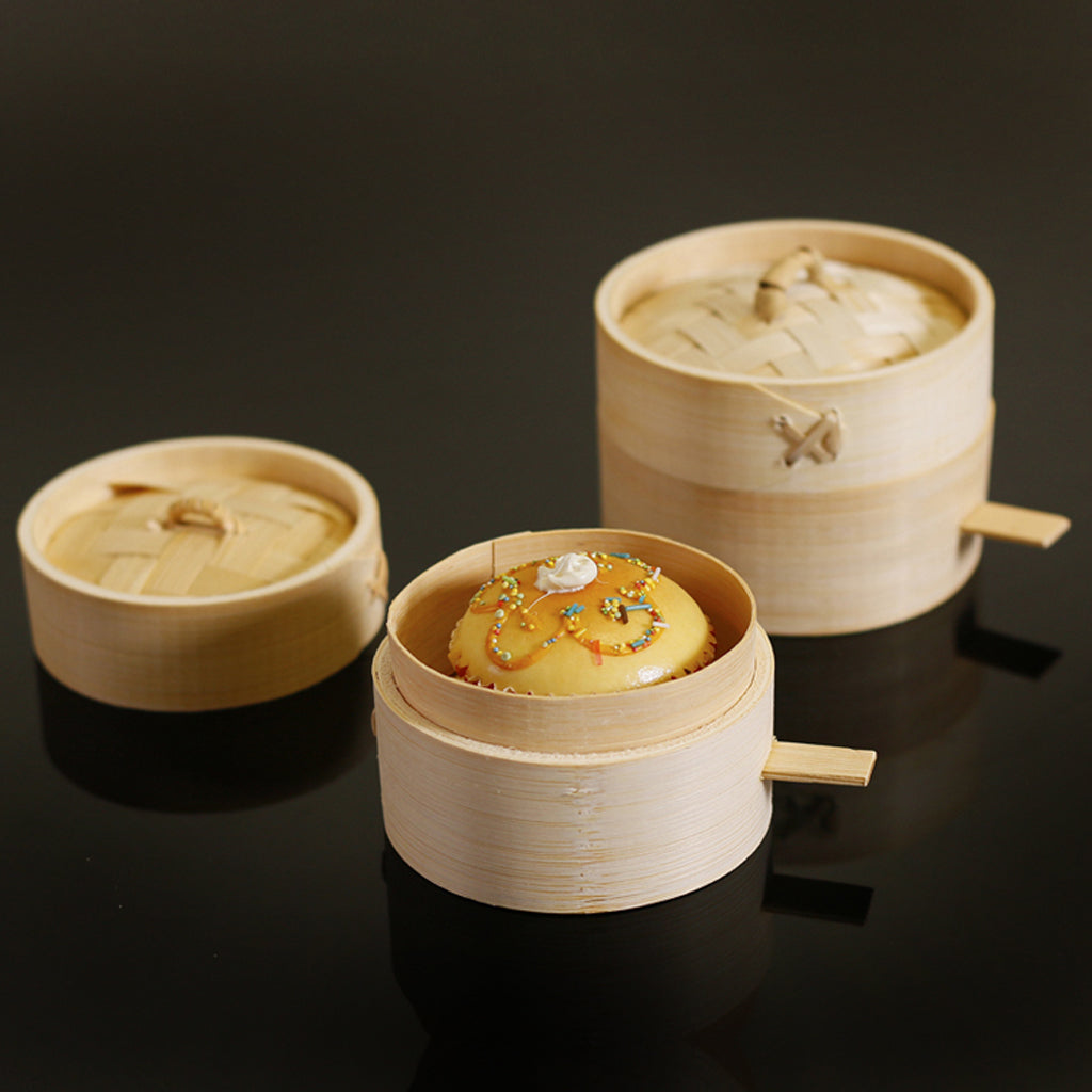 Kitchen Bamboo Steamer Basket Food Steamer for Dim Sum Dumpling 9cm