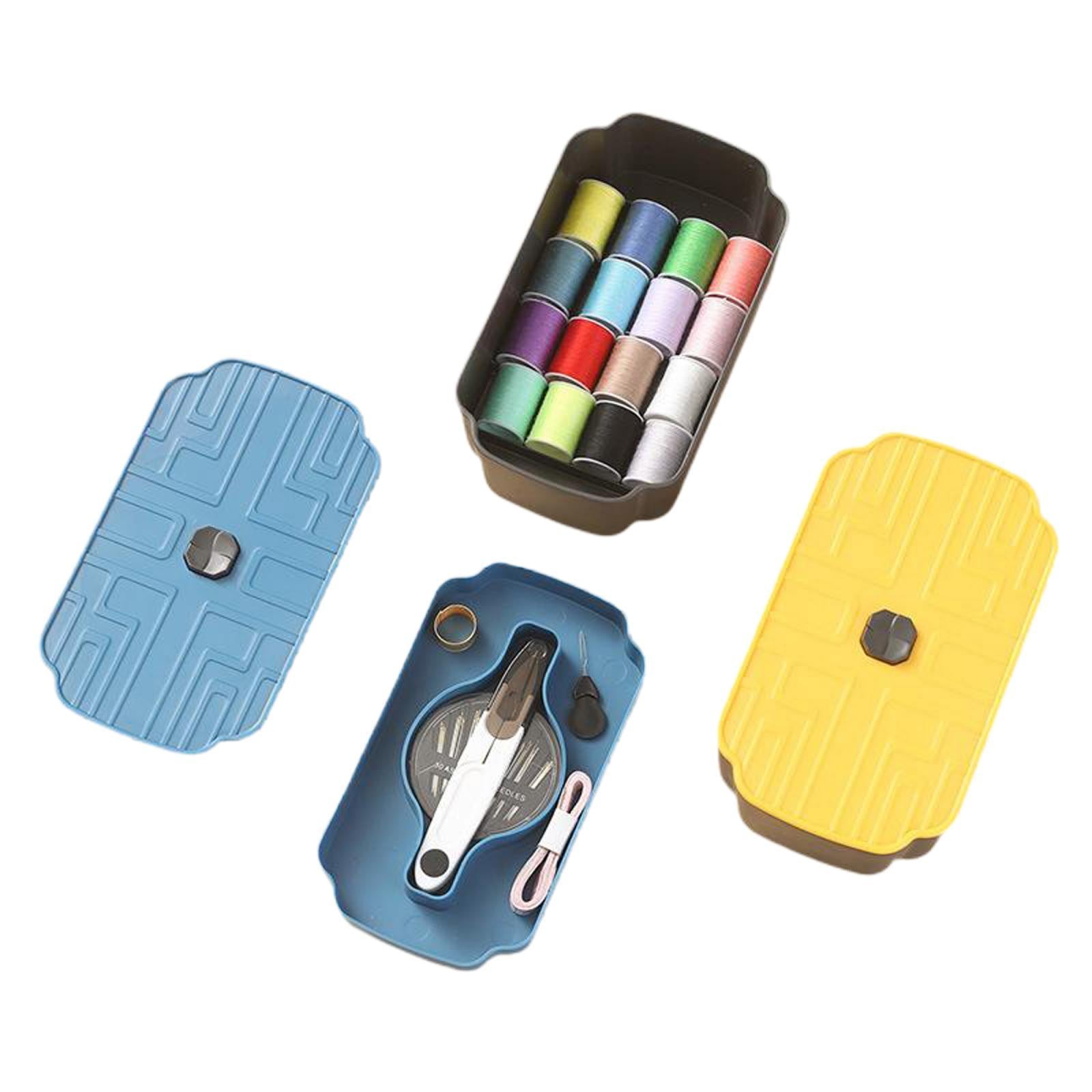 Sewing Storage Box Organizer Thread Measuring Tape Needles Thimble Blue