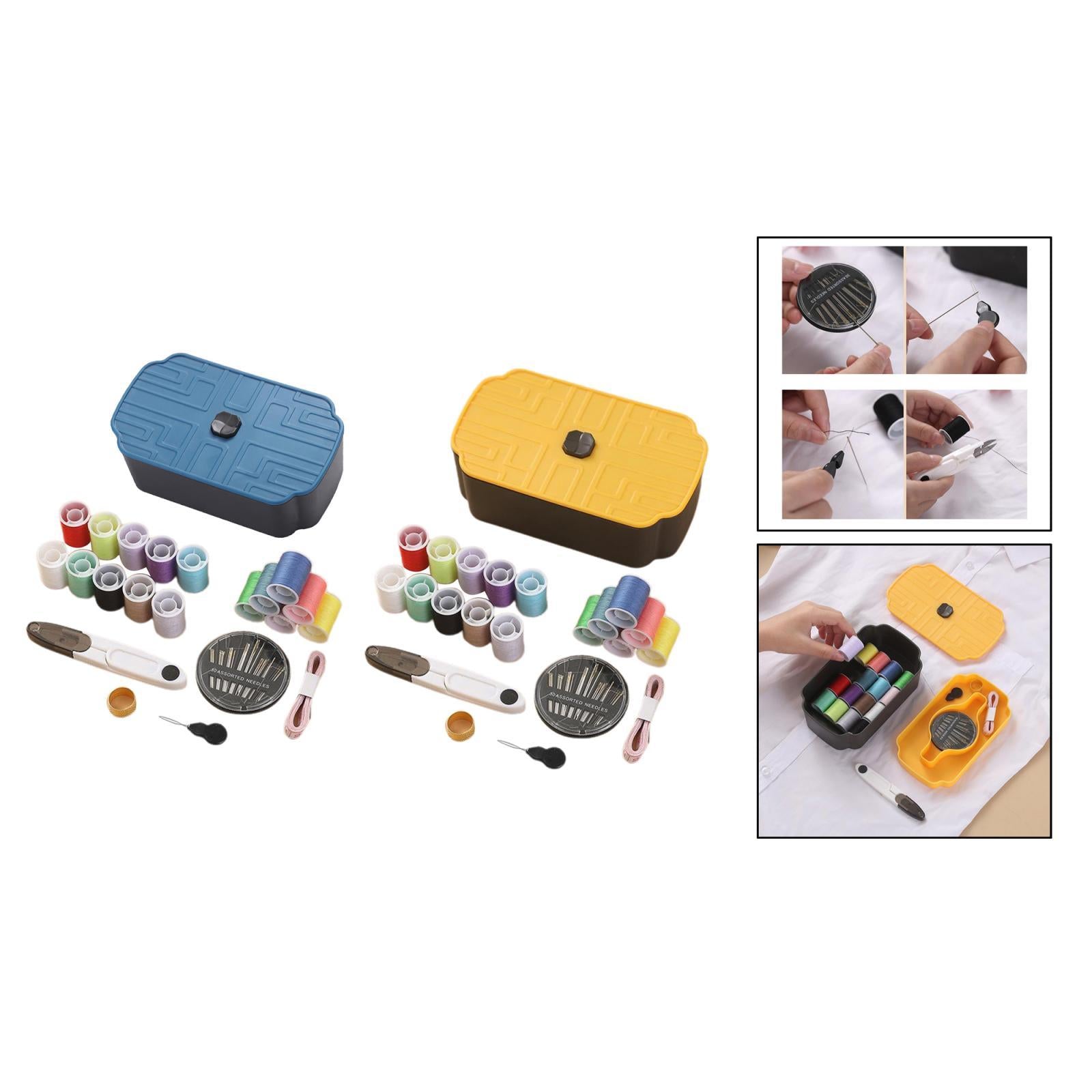 Sewing Storage Box Organizer Thread Measuring Tape Needles Thimble Blue