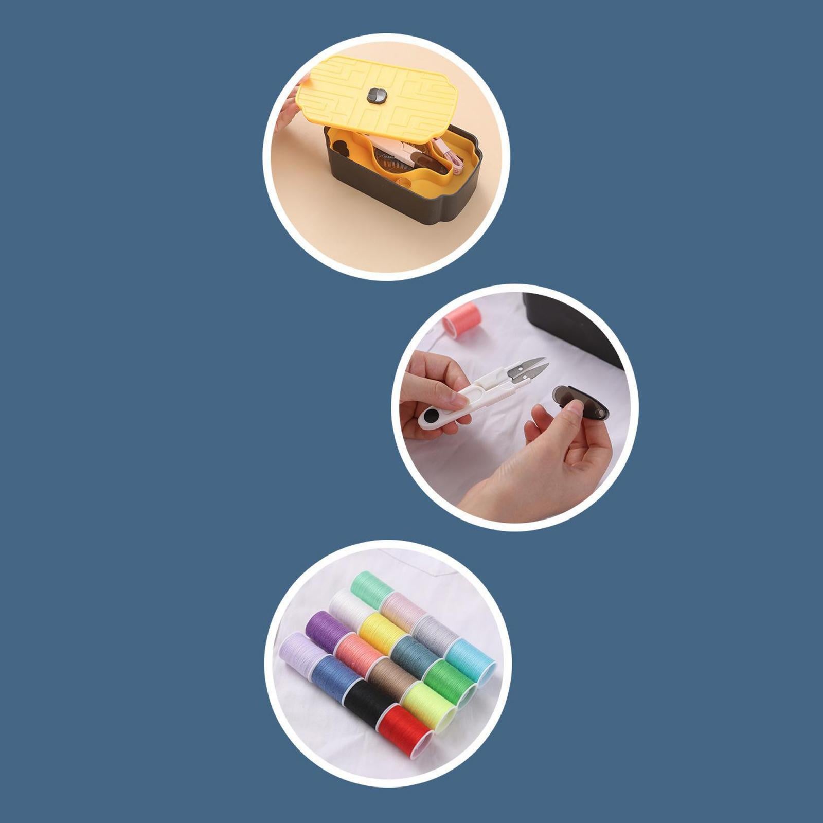 Sewing Storage Box Organizer Thread Measuring Tape Needles Thimble Yellow