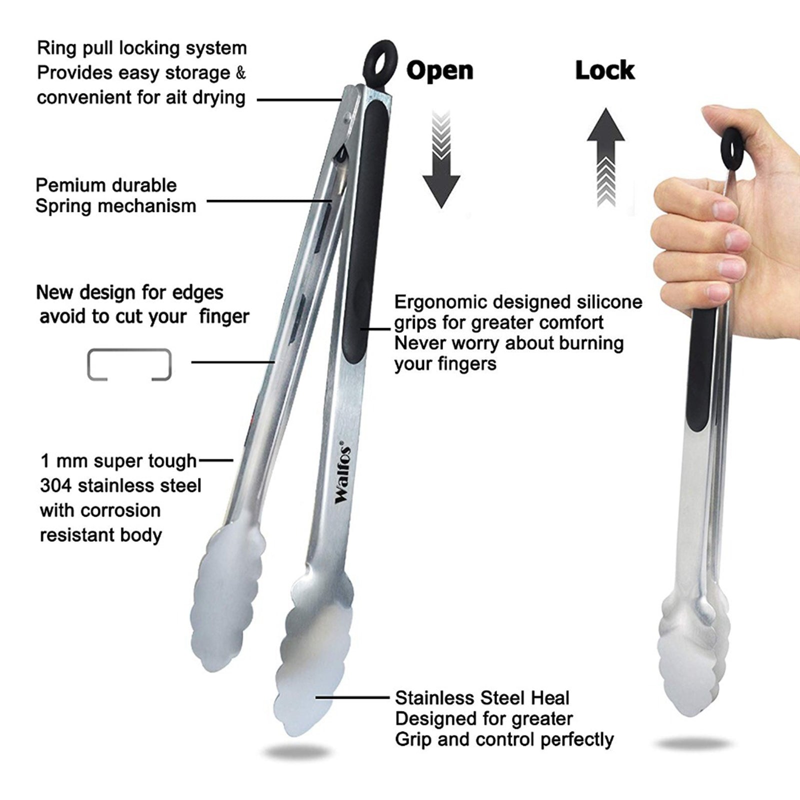Kitchen BBQ Grilling Tool Set- Stainless Steel Tong Non-Stick Tongs 9inch