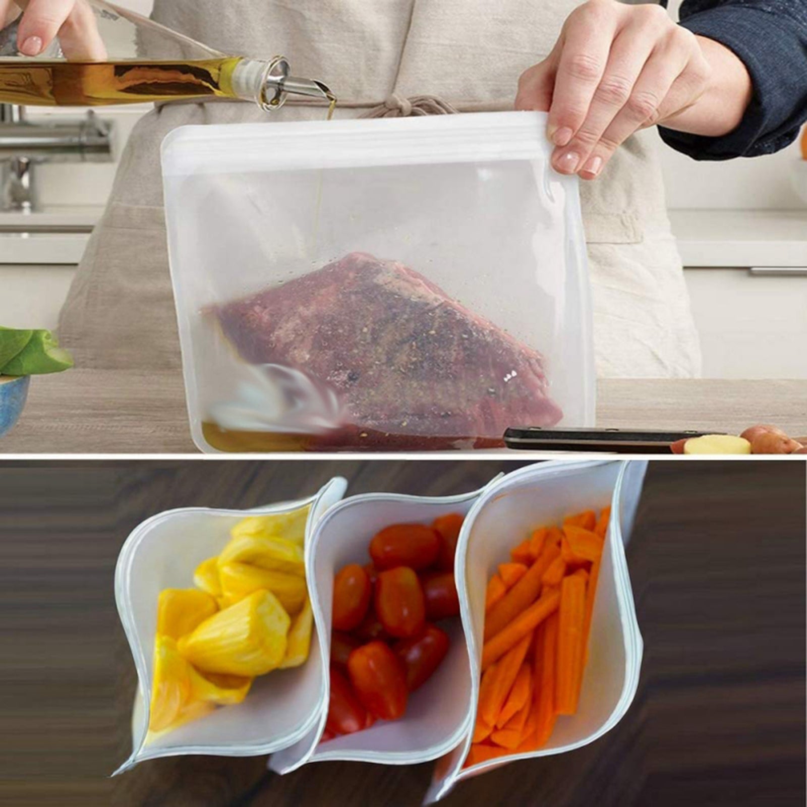 Leakproof Silicone Food Storage Bag Zip 1pc 19.4x22cm