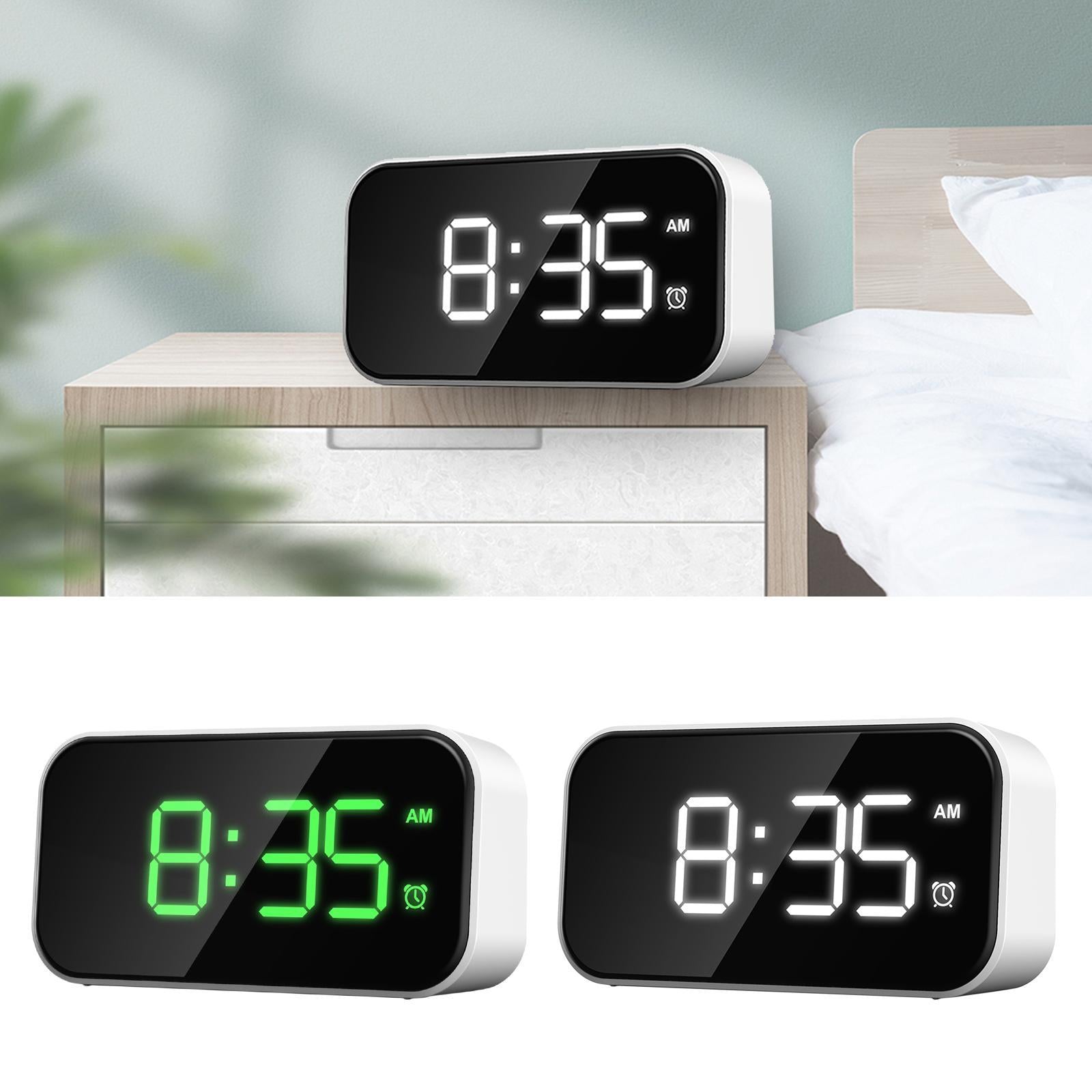 Digital Alarm Clock LED Alarm Clock Mirror Clock for Bedroom White Character