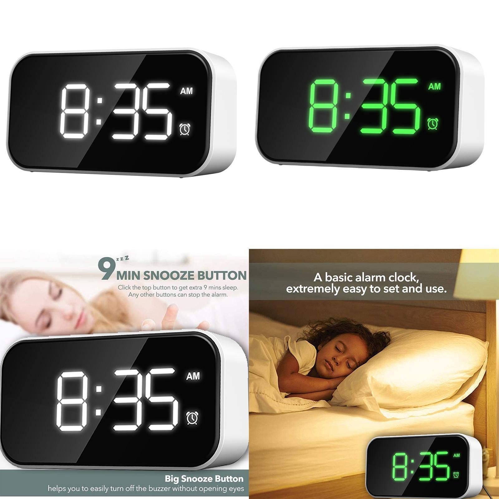 Digital Alarm Clock LED Alarm Clock Mirror Clock for Bedroom White Character