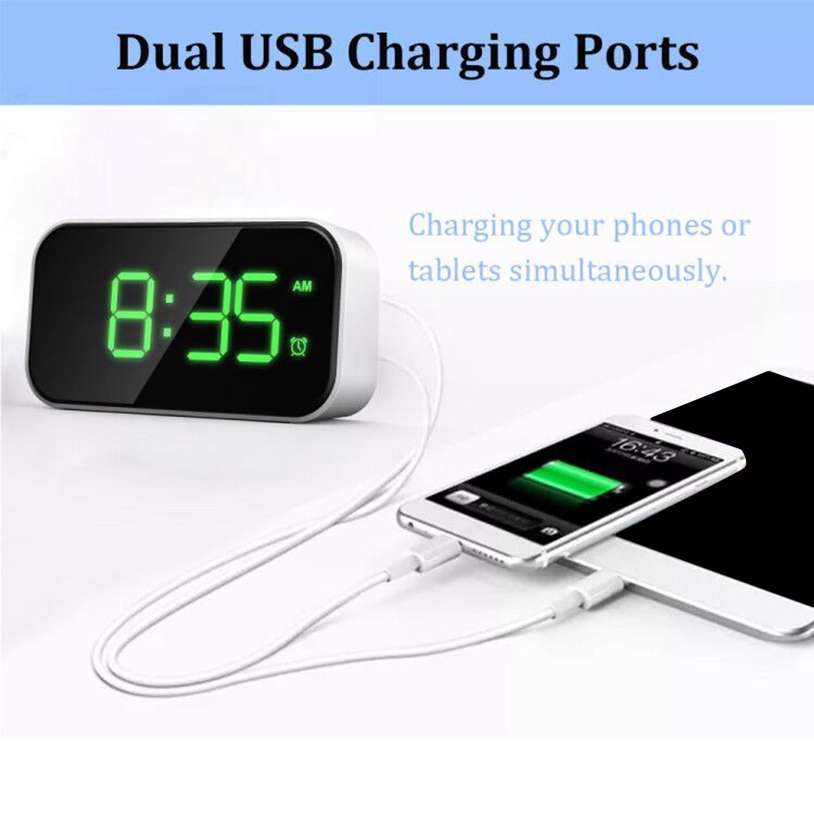 Digital Alarm Clock LED Alarm Clock Mirror Clock for Bedroom Green Character