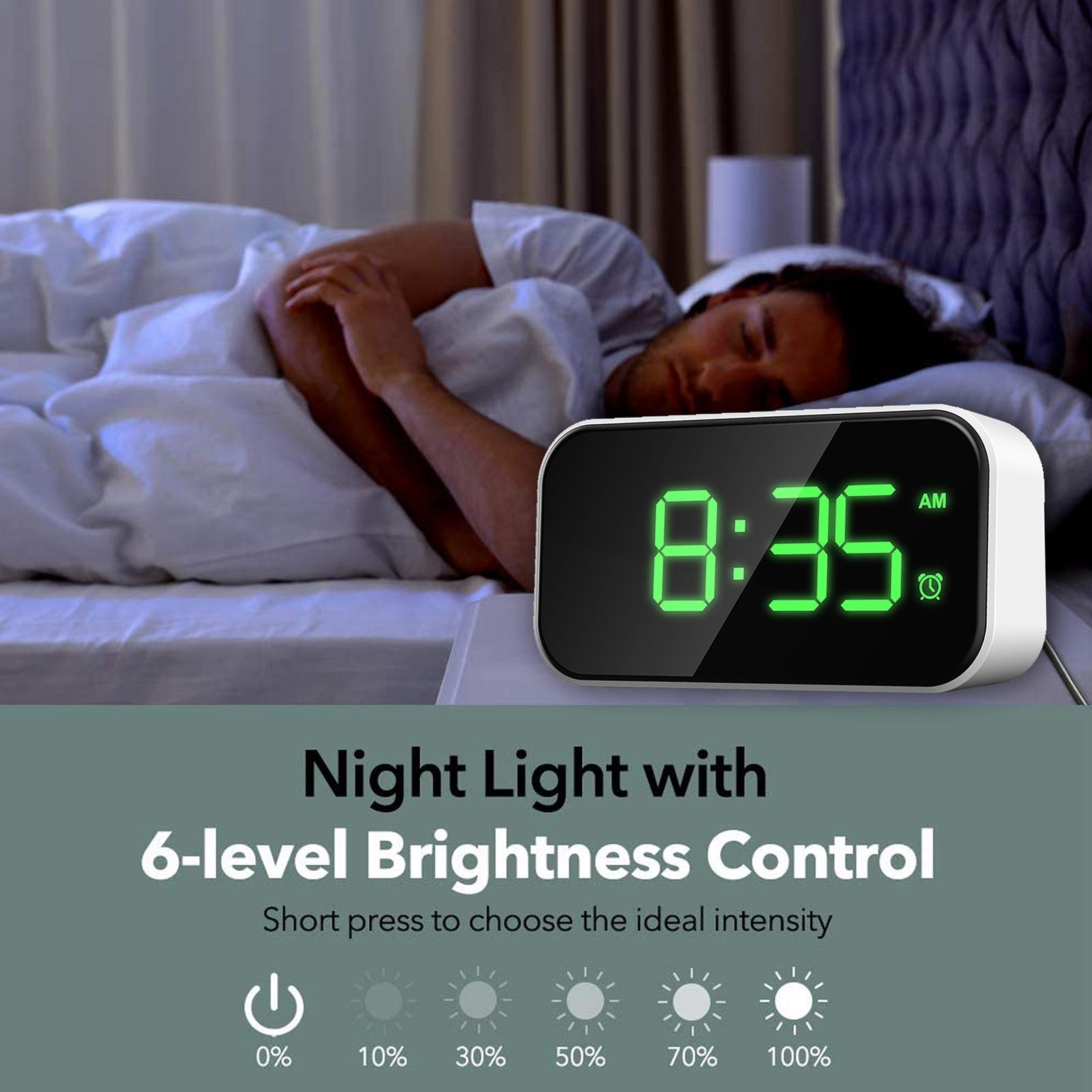 Digital Alarm Clock LED Alarm Clock Mirror Clock for Bedroom Green Character