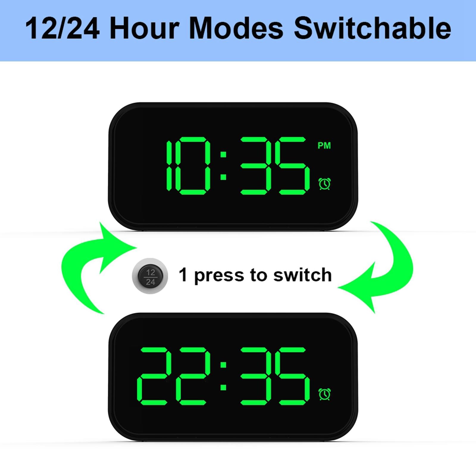 Digital Alarm Clock LED Alarm Clock Mirror Clock for Bedroom Green Character