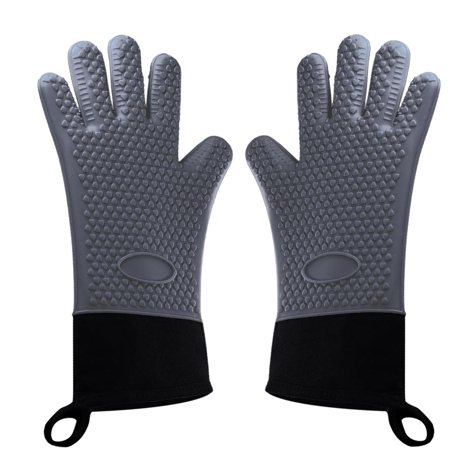 Premium Oven Gloves Insulated Long Anti-scalding Mitts for Cooking gray