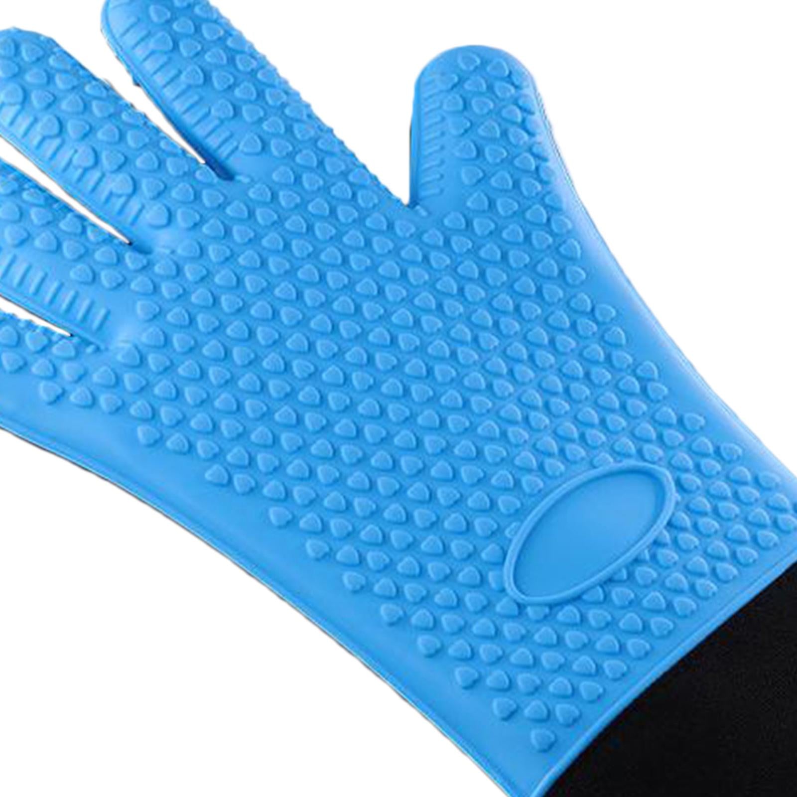 Premium Oven Gloves Insulated Long Anti-scalding Mitts for Cooking blue