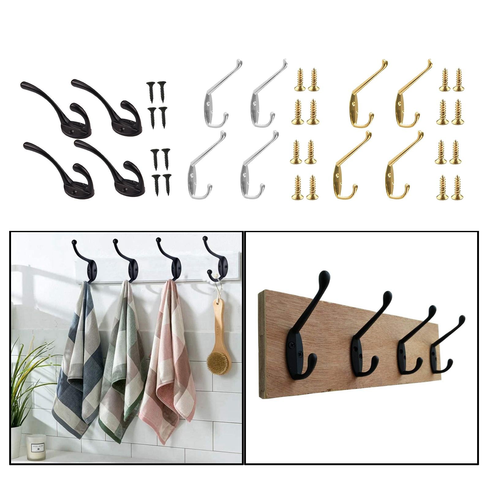 4x Wall-mounted Clothes Coat Hooks Key Towel Hanger Bathroom Bedroom Silver