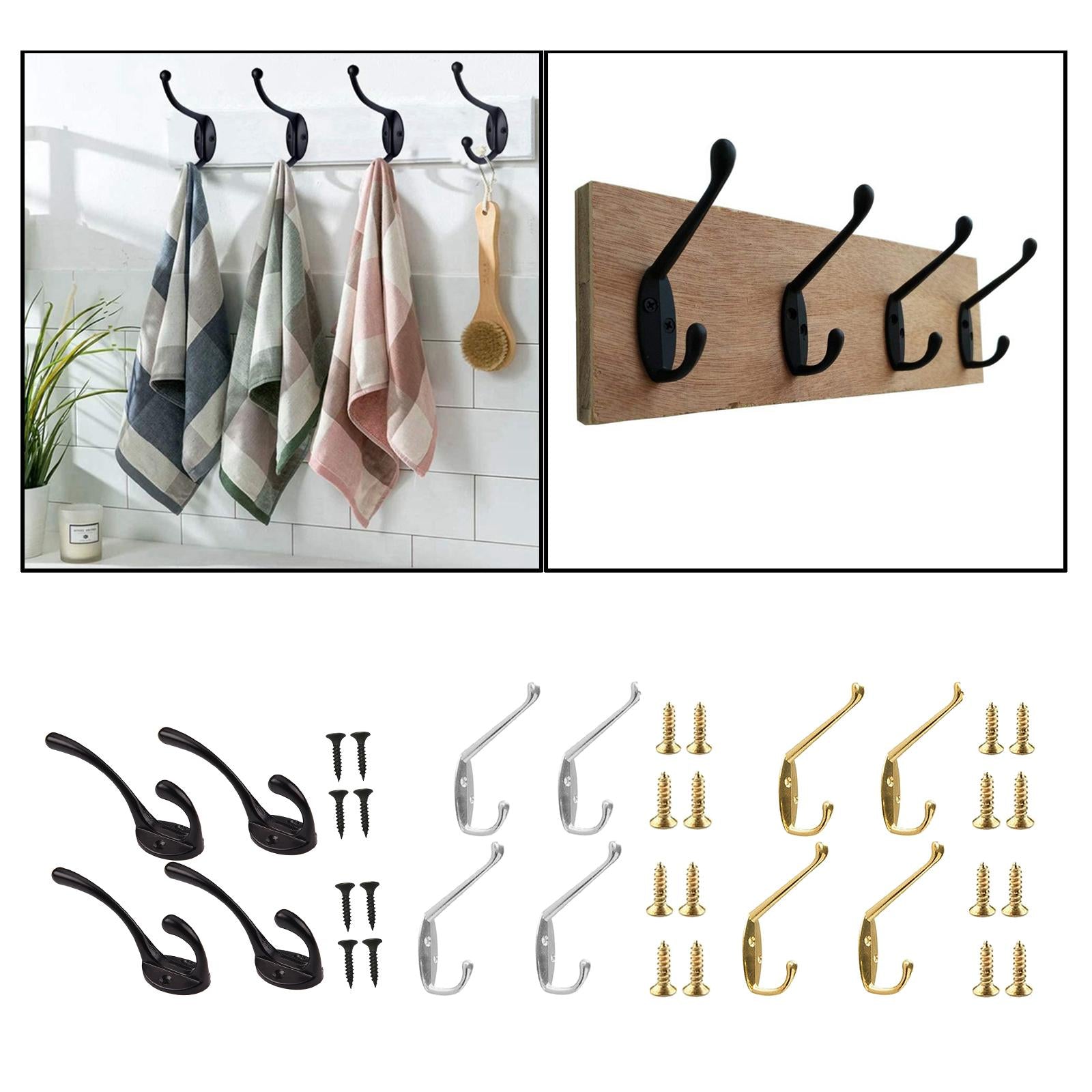 4x Wall-mounted Clothes Coat Hooks Key Towel Hanger Bathroom Bedroom Silver