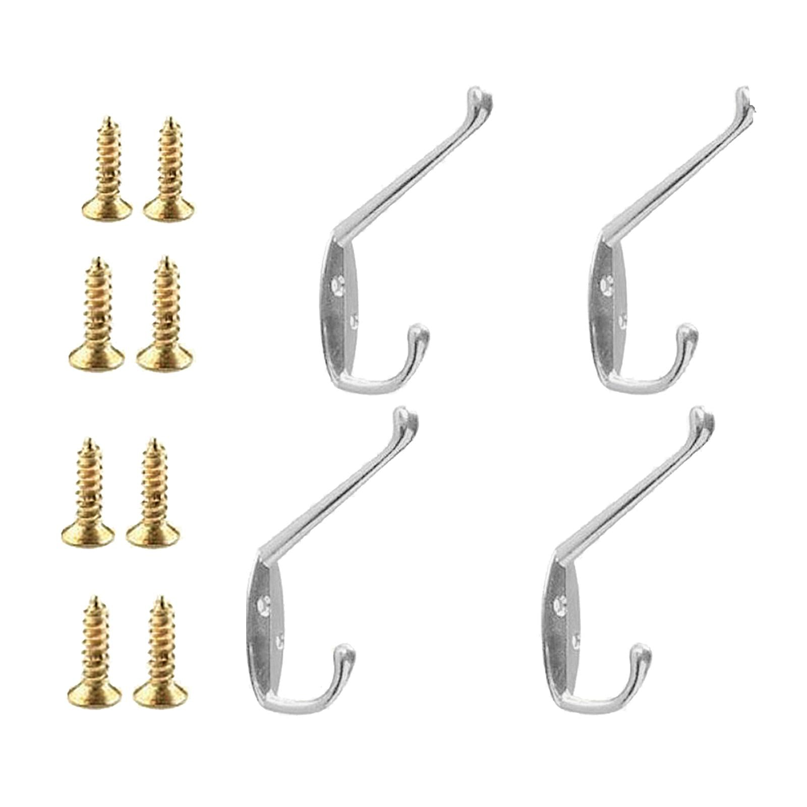 4x Wall-mounted Clothes Coat Hooks Key Towel Hanger Bathroom Bedroom Silver
