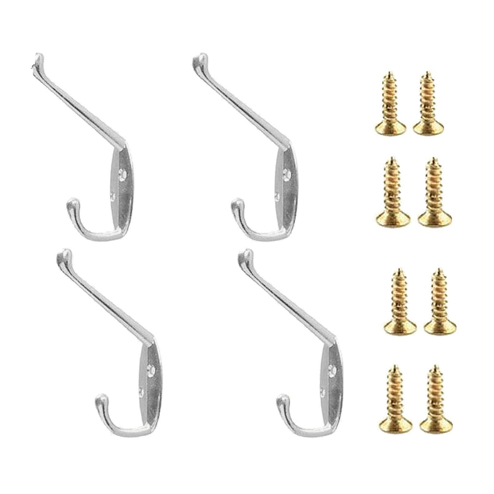 4x Wall-mounted Clothes Coat Hooks Key Towel Hanger Bathroom Bedroom Silver