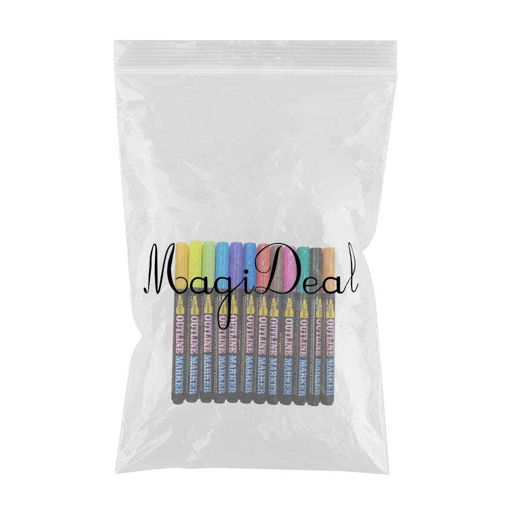 Stationery Card Markers Drawing Pens 2 Line Outline Highlighter 12 Colors