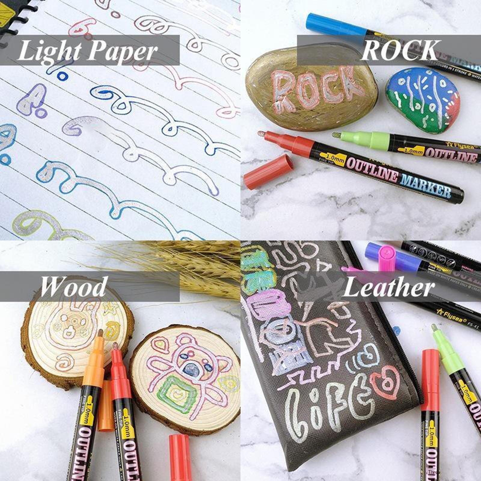 Stationery Card Markers Drawing Pens 2 Line Outline Highlighter 12 Colors