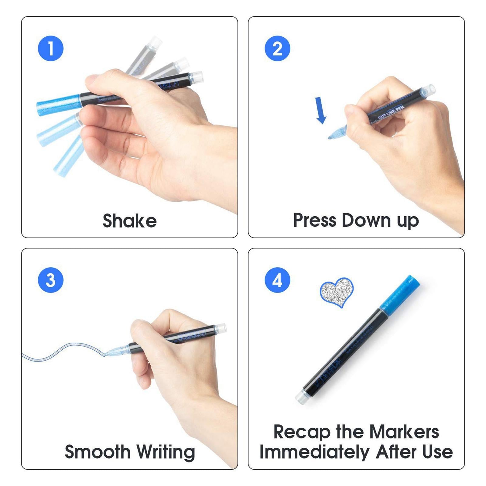 Stationery Card Markers Drawing Pens 2 Line Outline Highlighter 12 Colors