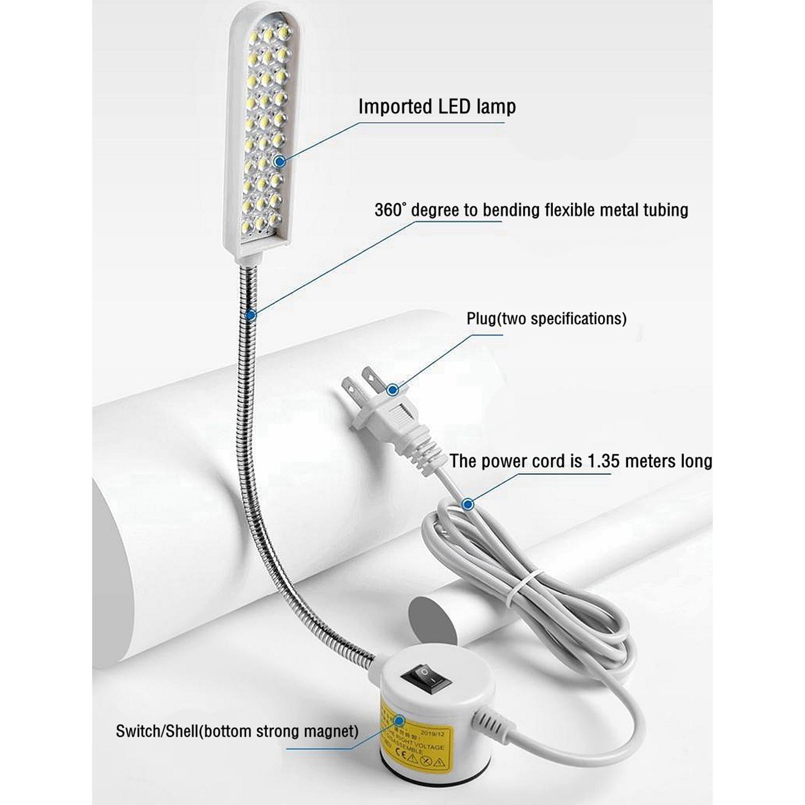 220V Industrial Sew Clothes Machine LED Light Workbench Magnetic Base Lamp