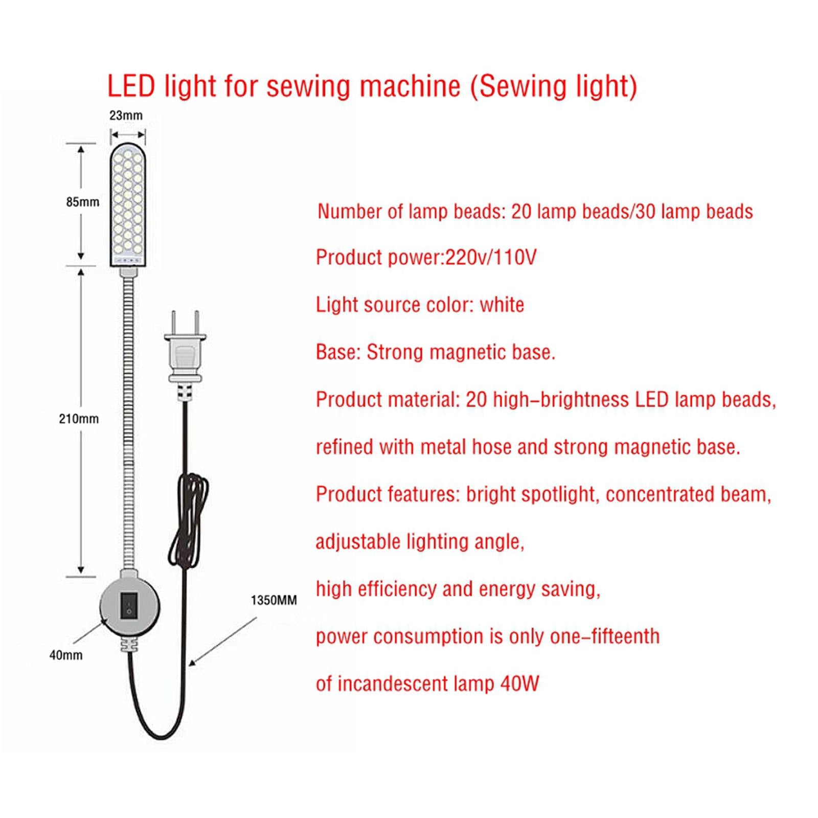 220V Industrial Sew Clothes Machine LED Light Workbench Magnetic Base Lamp