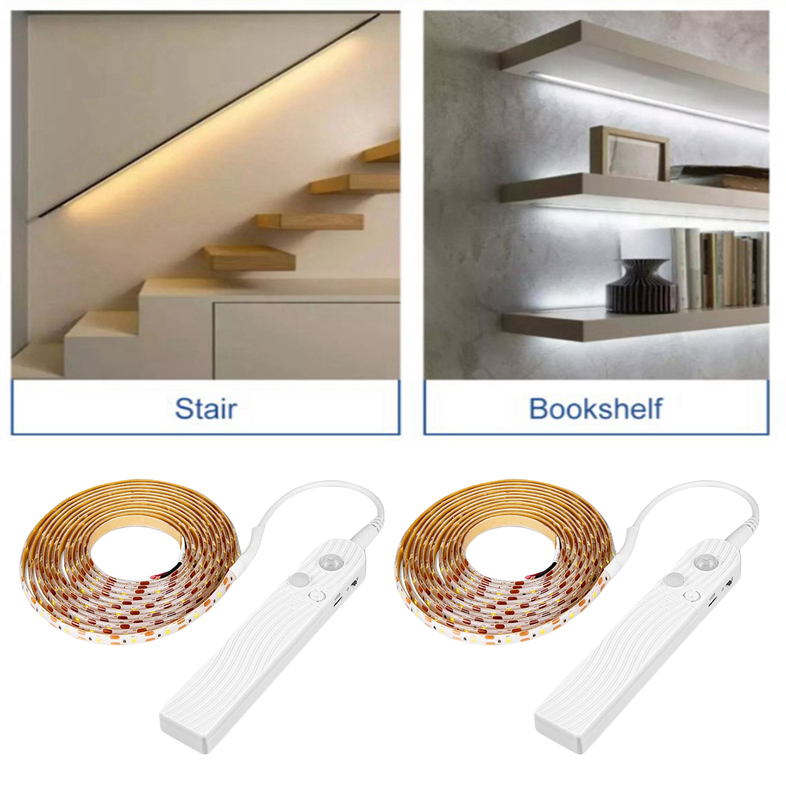 PIR Motion LED Strip Night Lights Bedside Lamp 3000K Warm White 1m